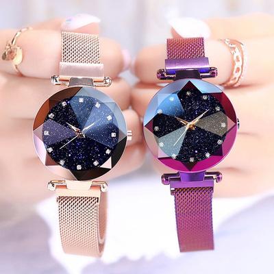 Luxury Star Stainless Steel Mesh Bracelet Women's Crystal Imitation Quartz Wristwatch Lady