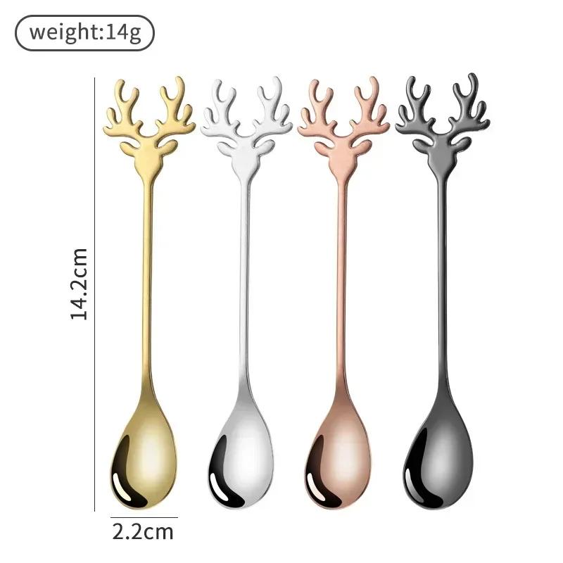 Lžíce na míchání z nerezové oceli 304 ve tvaru jelení hlavy, romantická vánoční lžíce na kávu s losí hlavou, vynikající stolní nádobí, dárek na párty