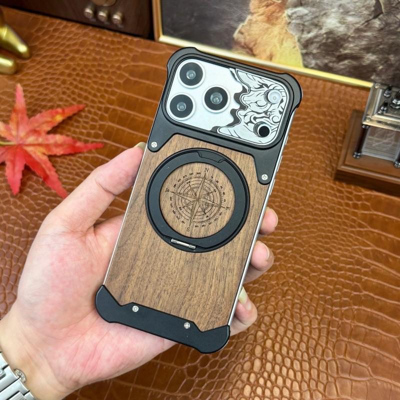 iPhone 14 Pro Max Walnut Wood Case with Magnetic Stand