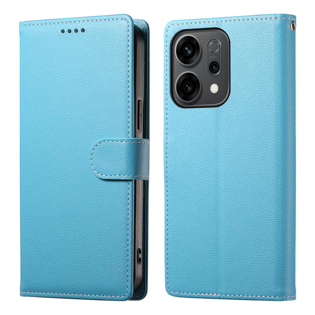 For Oppo Reno14 F 5G Case Magnetic Snap Litchi Texture Leather Wallet Phone Cover with Wrist Strap