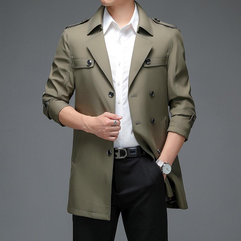 Nuovo Impermeabile da Uomo Primavera e Autunno Versione Coreana Media e Lunga Impermeabile Sottile Giacca Impermeabile Doppiopetto Collo a Revers Cappotto da Uomo
