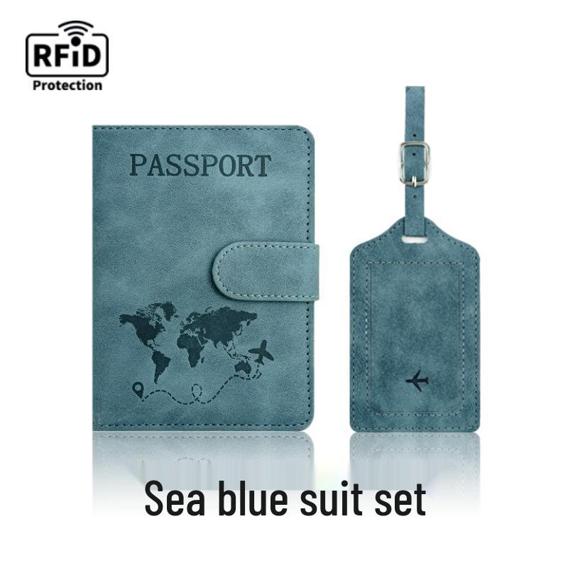 Farbwechselnder PU-Leder-Reiseausweishalter & Gepäckanhänger-Set mit RFID-Schutz