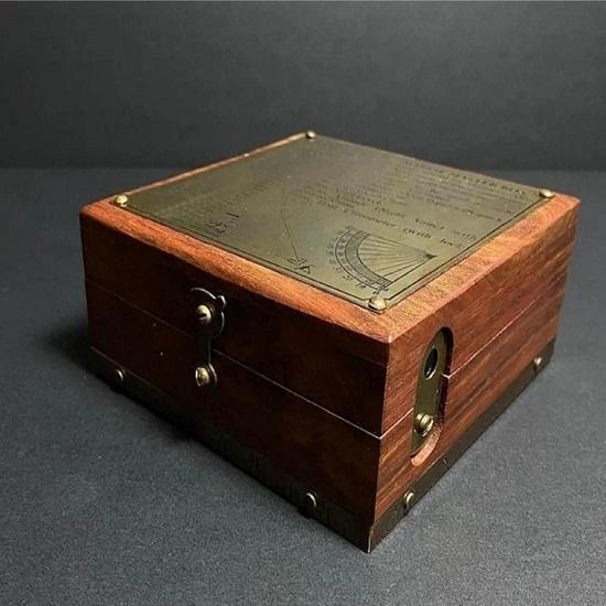 Wooden Boxed Brass Nautical Compass Magnifier and Telescope Set