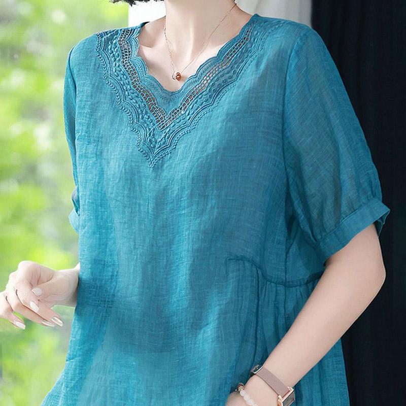 T-shirt for Women Summer Large Size Cotton T-shirt Soft Loose V Neck Casual Comfortable Pullover T-shirt Top