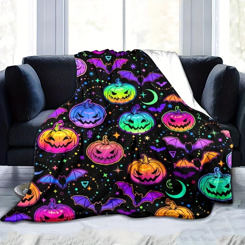 3D Printed Flannel Blanket Halloween Pumpkin Soft All-Season Comfort Office Breaks Blanket | Playful Print Halloween Decorations