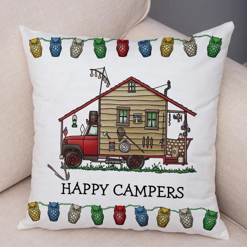 Cartoon house travel car camper series cushion cover pillowcase decoration life home pillowcase suitable for sofa bedroom room