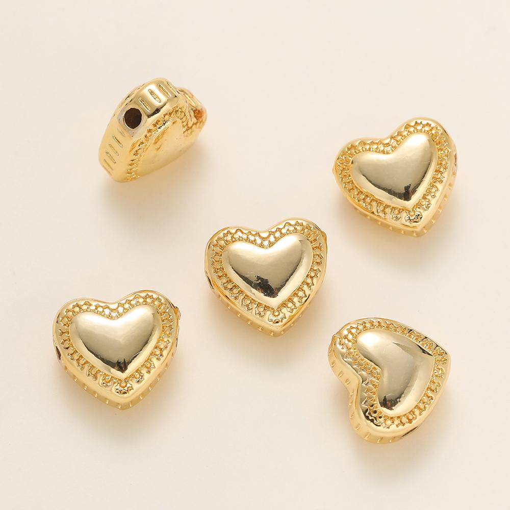 2Pcs/Pack 14/18K Gold Color Plated Heart Shape Charms Spacer Beads for Handmade DIY Necklace Jewelry Making Accessories
