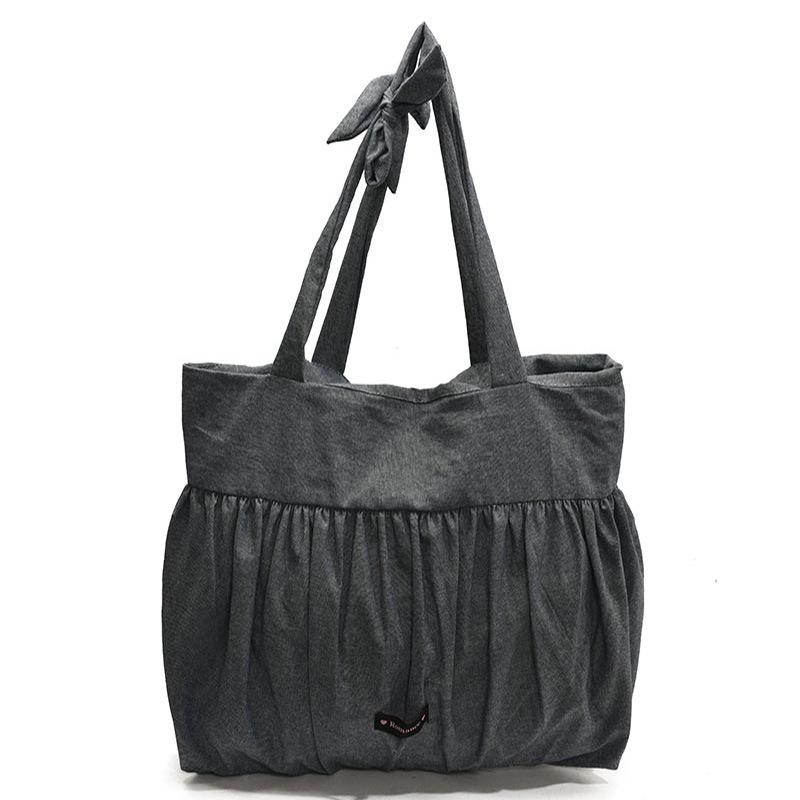 2025 Spring New Shoulder Bag Solid Color Cotton and Linen Large Capacity Tote Bag Pleated Sweet Lazy Wind Cloth Bag