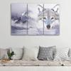 Three Piece Picture Canvas Print Wolf Forest Fog Nature Grey