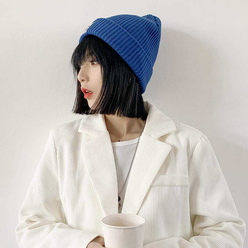 Croogo Knit Watch Striped Knit Islamic Capuccio Solid Short Tag Included Men's Cap, Warm, Cap, Hat, Large, Lid, Color, Autumn/Winter, Cap, (KH16-Blue)