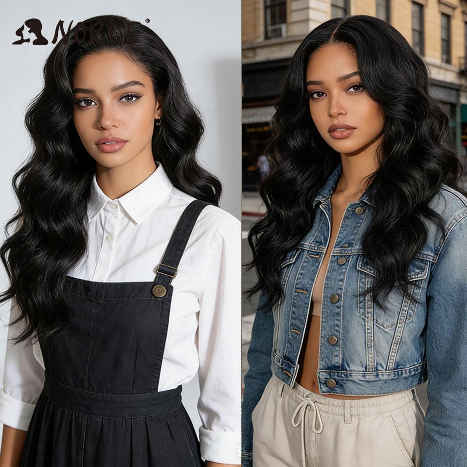 NOBLE Synthetic Lace Front Wig 20 Inch 6X4 Dark Brown Body Wave Natural Hairline Heat Resistant For Brazilian Women Lace Wig