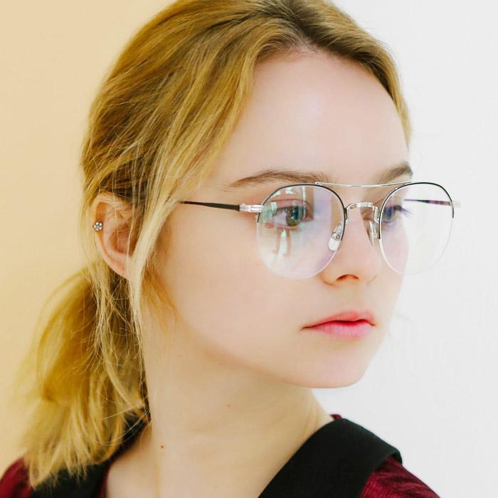 Eonadeoluteu Round Eyeglass Frames Crema Semi-Rimless Two-Bridge Aviator Glasses