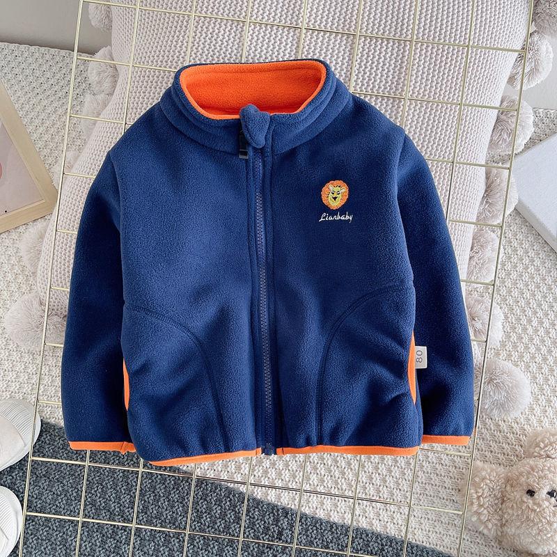 New Kids  Coat Boys Toddler Jacket Stylish Fleece Pullover with Cartoon Embroidery Zipper Outerwear