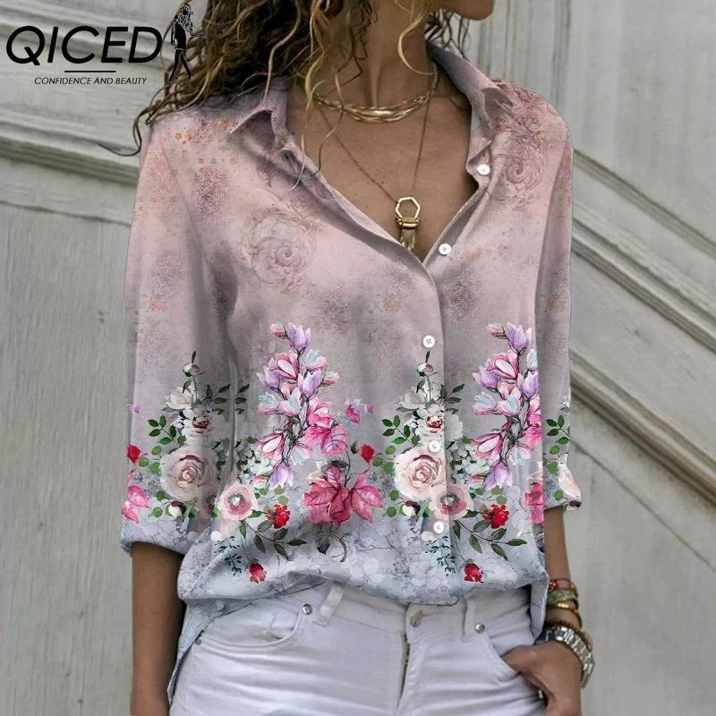QICED 38 Color Women's Fashion Casual Long Sleeve POLO Neck Blouses & Shirts