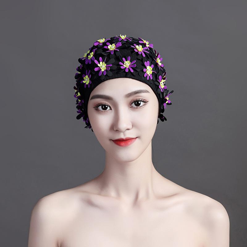 Women's Pearl Flower Handmade Swimming Cap - Three-Layer Design with Double-Layer Comfort