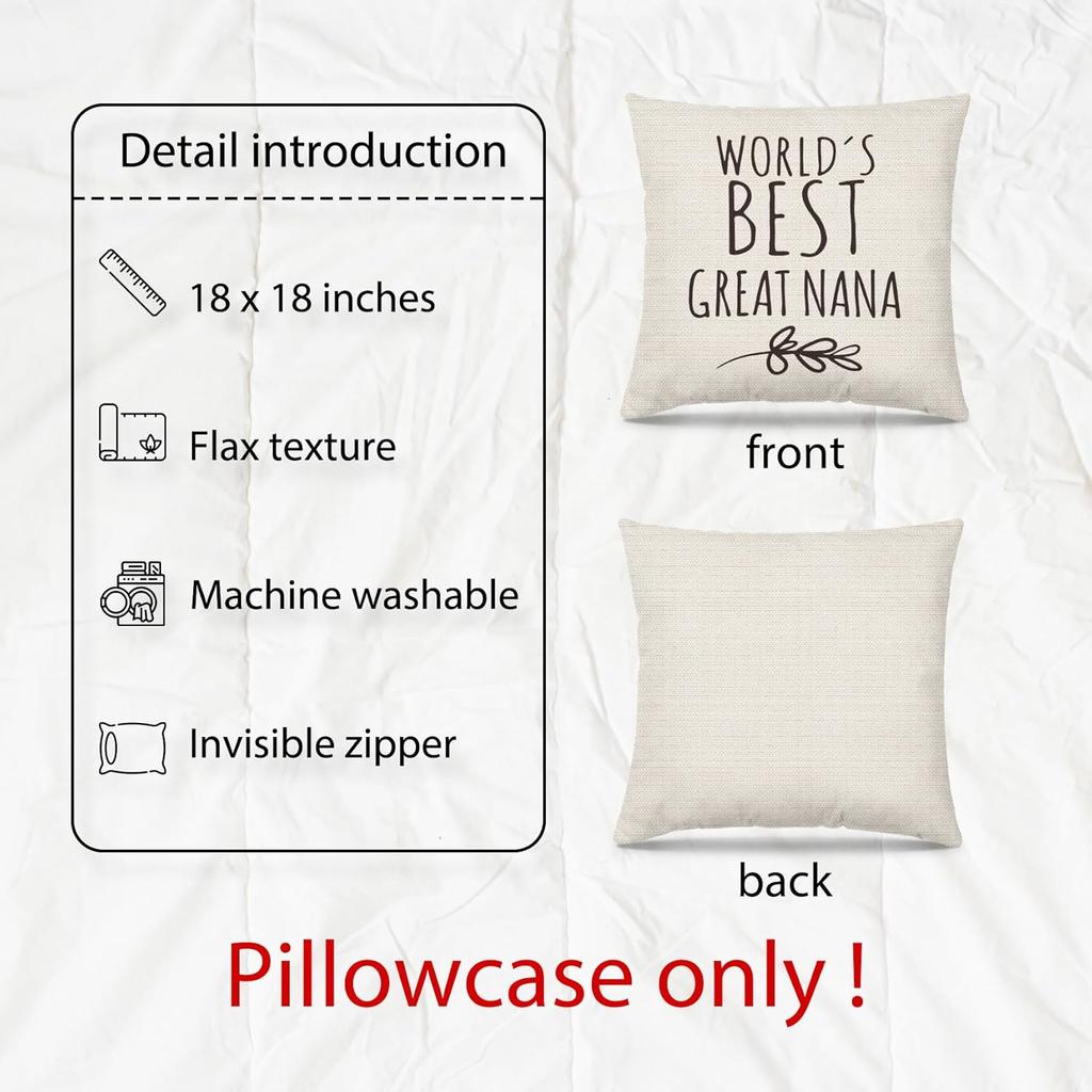 Great Nana Gifts Pillow Covers 18x18, Best GG Gift for Mother's Day Birthday, World's Best Great Nana Decorative Throw Pillow Cover for Home Bedroom