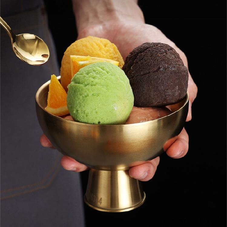 Double Walled Footed Stainless Steel Dessert Container Puddings Cup Ice Cream Bowl For Birthday Parties And Coffee Shops