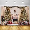 Weihnachtsbaum Blumenkranz Holz Geschenk Fotografie Hintergrund Fenster Kamin Feuer Weihnachten Neujahr Party Hintergrund Fotowand