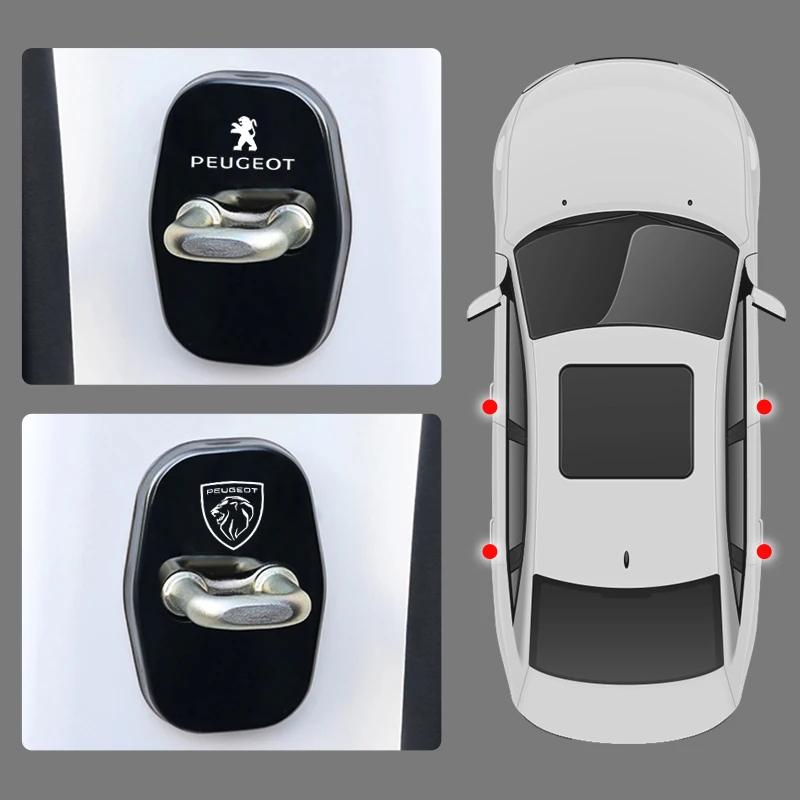 Autocollant de Voiture 2025 Chaud 4 Pièces Boucle de Verrouillage de Porte de Voiture Housses de Protection Couvercle en Alliage de Zinc Pour Peugeot 408 4008 308 3008 Rifter 5008 508