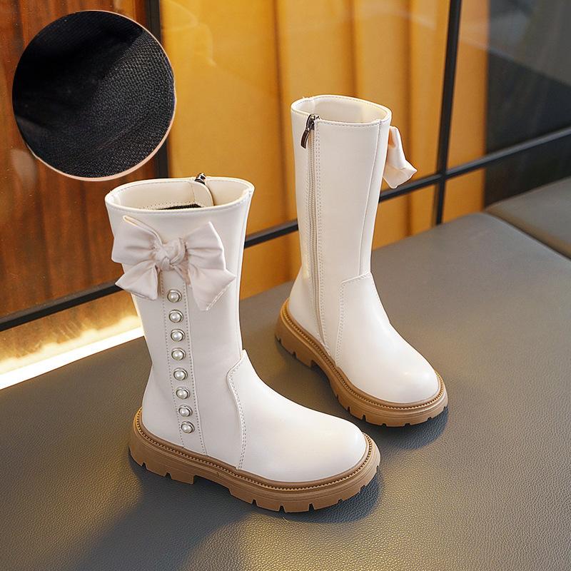 

Шикарные детские сапоги для девочек с бантом сбоку для малышей, повседневные длинные сапоги, модные матовые детские сапоги из искусственной кожи, универсальные на все времена года 27 бежевый