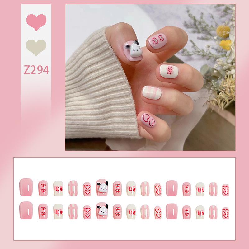 

Студенческие милые розовые наклейки для ногтей с собачками - Сладкие Пача носимые накладные ногти Glue Version