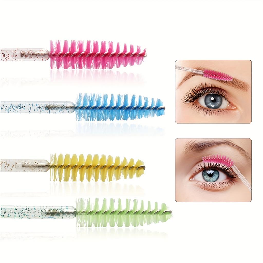 50pcs/bag Makeup Brush Lash Swans Crystal Eyelash Applicator Disposable Diamond Handle Nylon Mascara Wands Brush Cosmetic Brushes, YGirlash