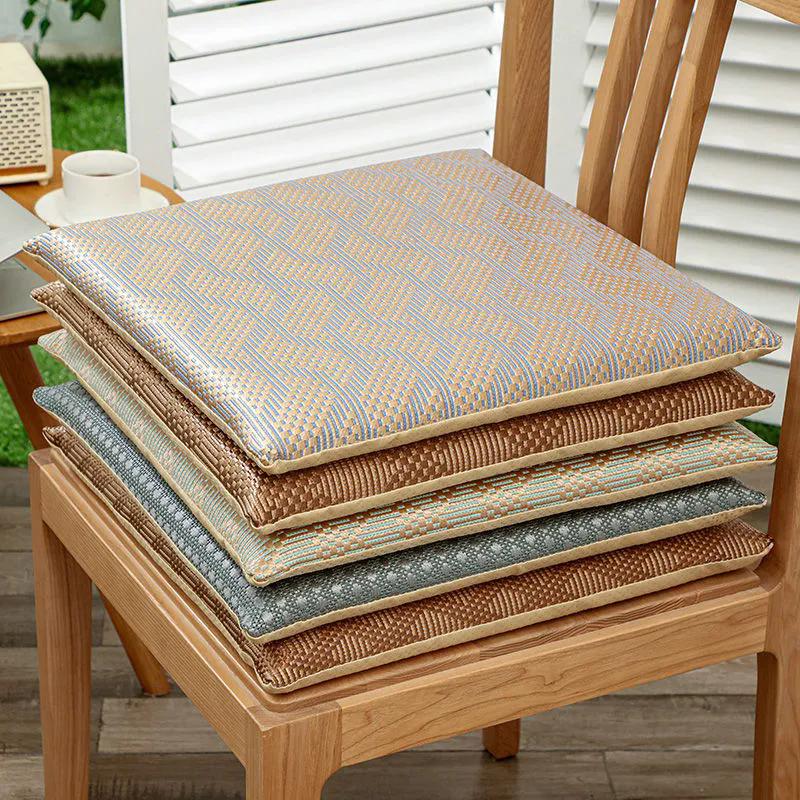 Summer Rattan Cool Cushion High Elastic Memory Cotton Dining Chair Mat Anti-slip Seat Cushion with Buckle at The Bottom