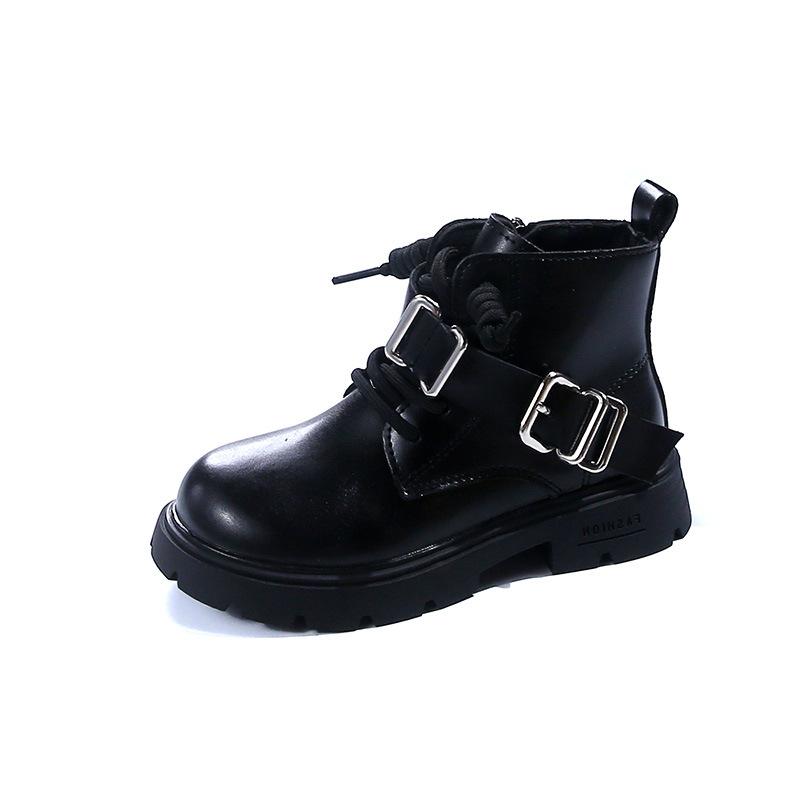 Spring Autumn Girl's Ankle Boot New Versatile Kids Causal Boots Black Beige Versatile Children Leather Boots Round-toe Non-slip