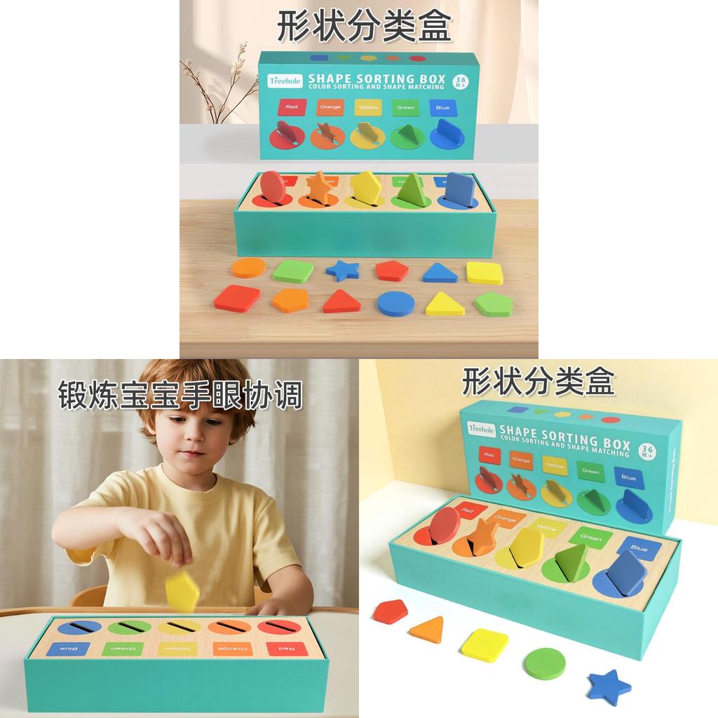Wooden Montessori Shape Sorting Blocks With Color Recognition For Early Learning
