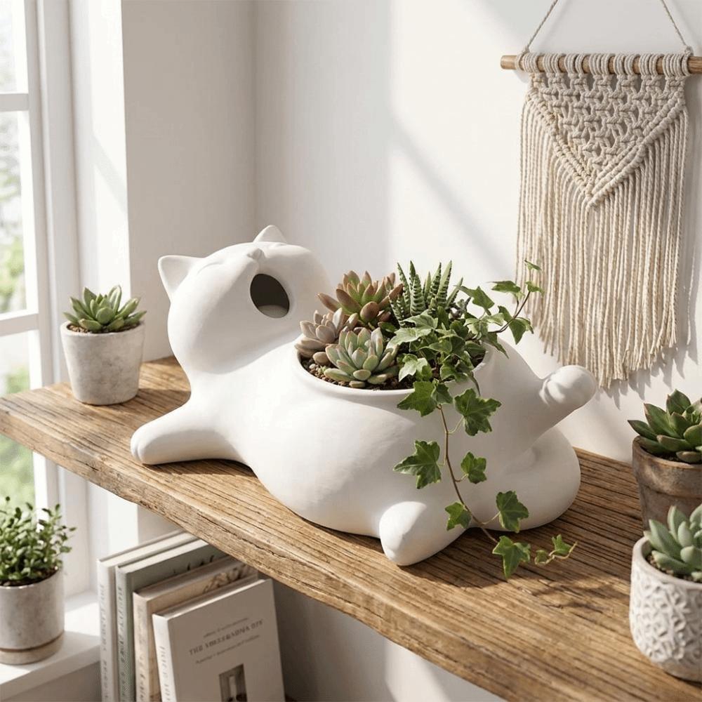 Cat-shaped Storage Box Mini Plant Pot 3D Printed Succulent Pot Funny Cat Flower Pot Tabletop