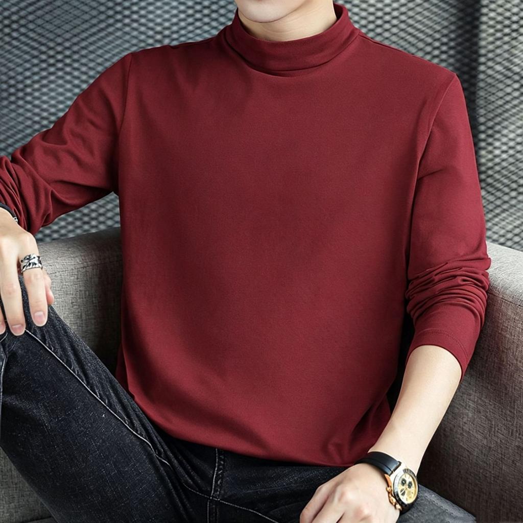Men S Half High Neck Long Sleeve Cotton Loose Fit T Shirt
