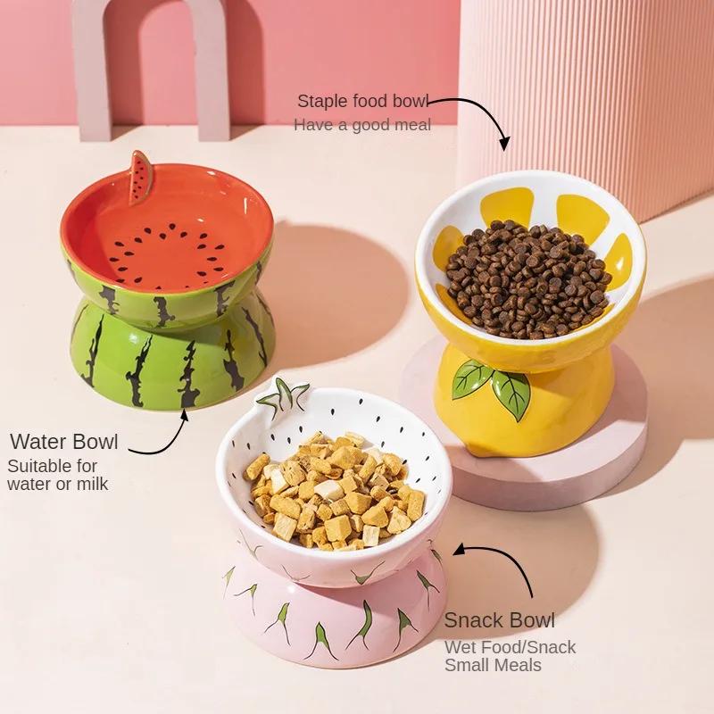 Cat Bowl Ceramic Cat Food Basin Cervical Protection Slanted Mouth Pet Supplies High Footed Bowl Cat Food Basin Dog and Cat Bowl