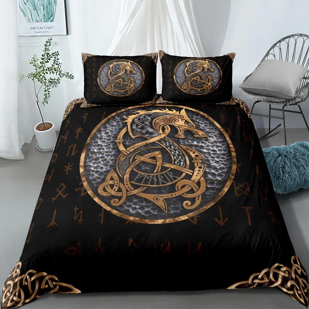 3D Print 2/3pcs Vigvisir Viking Art Constellation Bedding Set EU Single Double King US Twin Full Queen King Ethnic Bed Linen Set