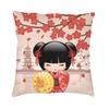 Custom Japanese Girl Sakura Kokeshi Doll Square Throw Pillow Cover Home Decorative 3D Double Side Printing Cushion Cover Room