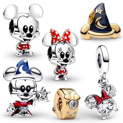 Sorcerer Apprentice Mickey Minnie Charm Mickey Mouse Clip Beads Fit Original Bracelets Necklace DIY Women Jewelry Gifts