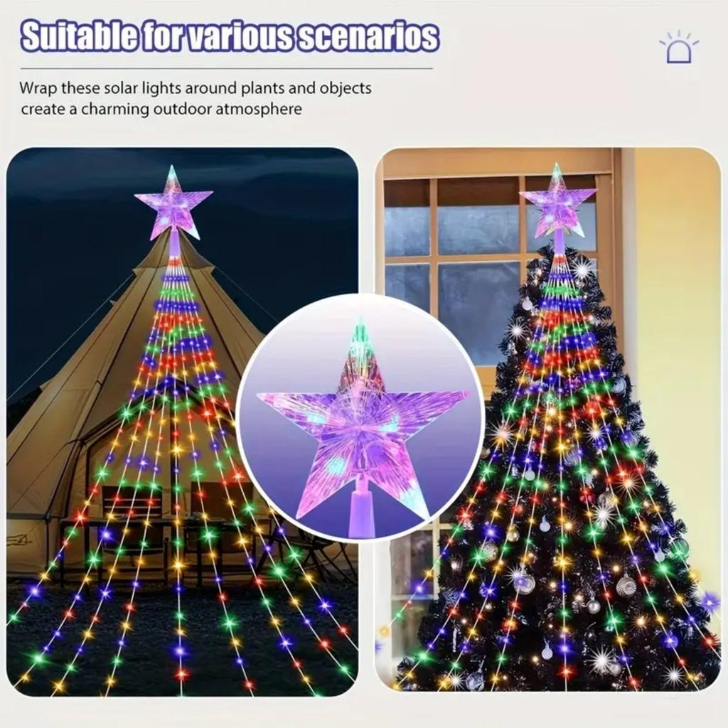 198LED Star Solar Waterfall Lights 8 Lighting Modes Christmas Lights For Wedding Yard Party Home Holiday Xmas Decoration