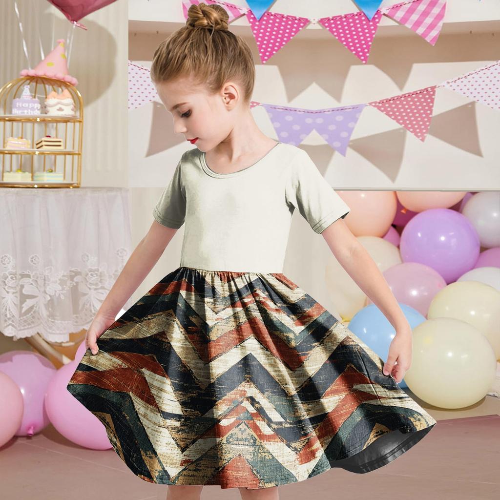 Girl Summer Dress Toddler Skater Dress Color Short Sleeve Casual A-Line T-Shirt Dress