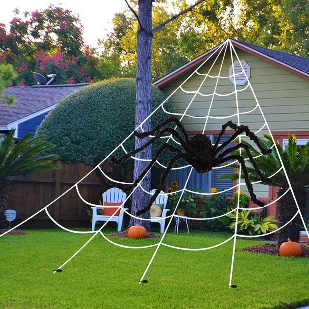 5M/7M Halloween Triangle Spider Web Extra Large Giant Spider Web Scary Lawn Spider Web Indoor