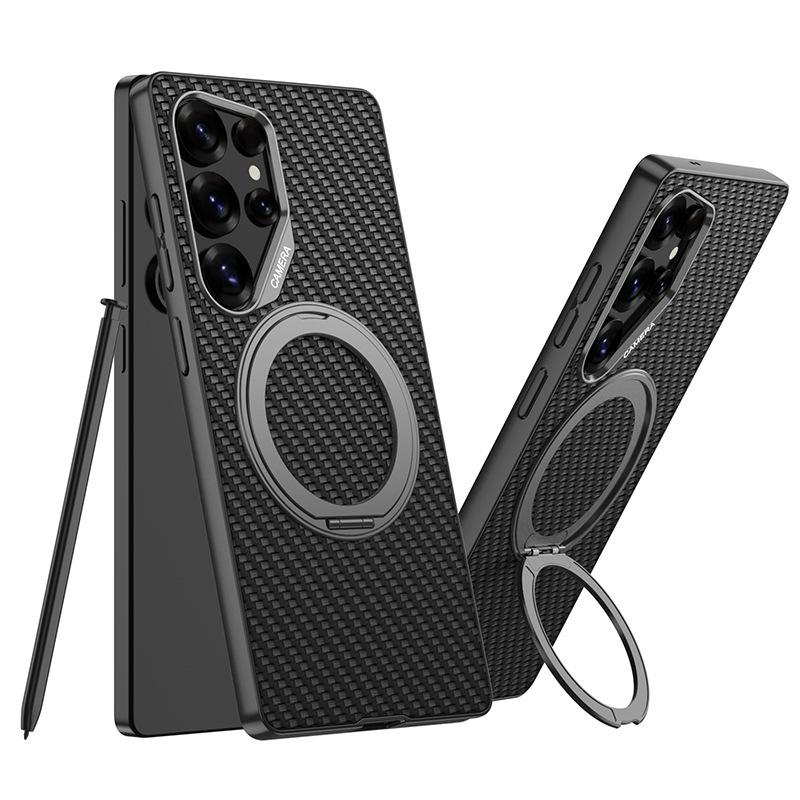 case for Samsung S26 S25 S24 S23 ultra Rotating Stand Vegan Leather Magnetic Wireless Charging Protective Case Anti-Fingerprint