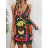 Vestido Sexy de Tirantes sin Mangas con Estampado Tropical de Verano para Mujer Vestidos Casuales Elegantes con Cordones de Cintura Alta Moda Mujer Vintage Ajustado Vestido Corto 25912