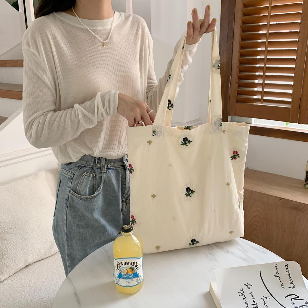 Dámská tulipánová vesta s čerstvým vyšíváním Taška pro dojíždění Studentská velkokapacitní plátěná taška