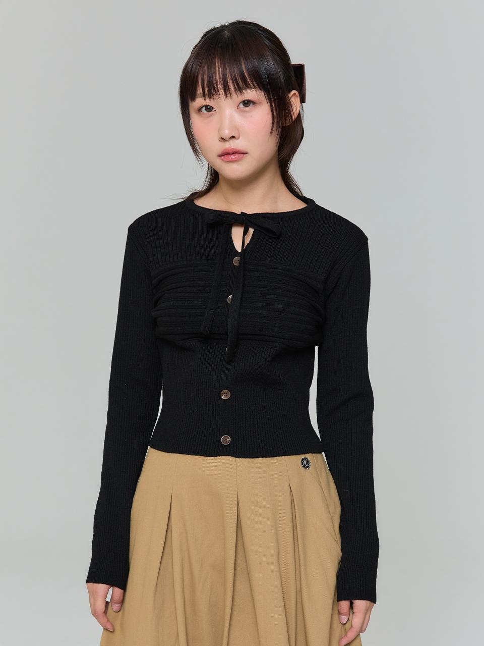 Adore Bell Ribbon Button Slim Knit - Black Free