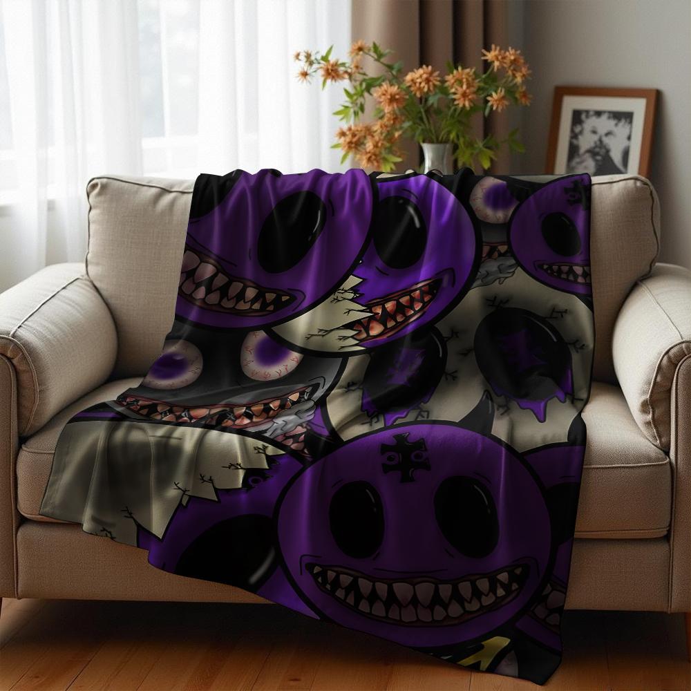 Purple Cute Halloween Cartoon Anime Print Flannel Blanket Soft Warm Throw for Kids Bedroom Sofa Christmas Office Car
