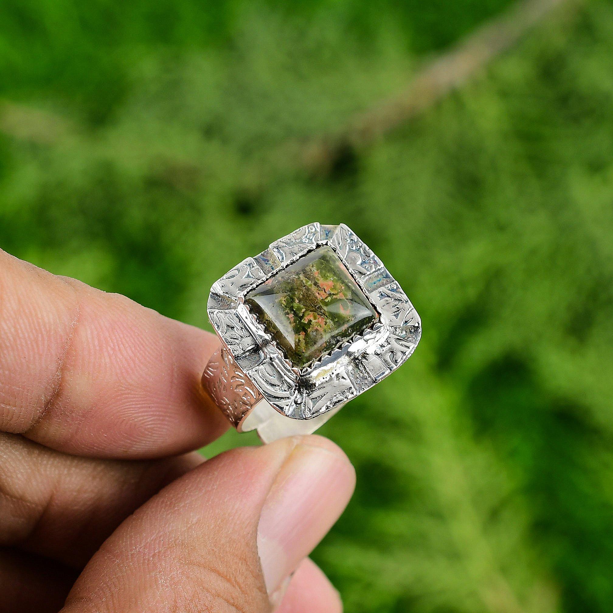 

Thanks Giving Day Deal 925 Silver Natural Unakite Anniversary New Stackable Ring Adjustable