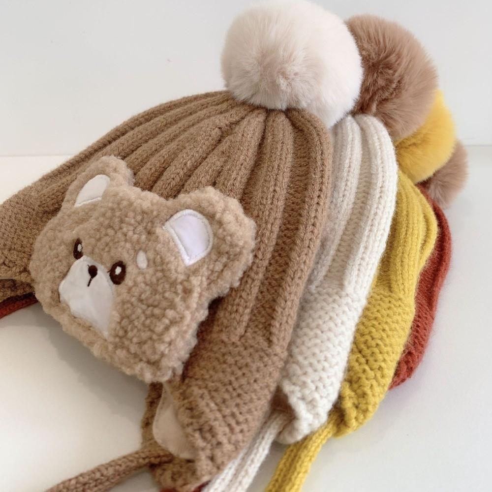 Cartoon Winter Beanie Double Layer Ear Protection Hat Cute Pom Pom Hat Boy and Girls