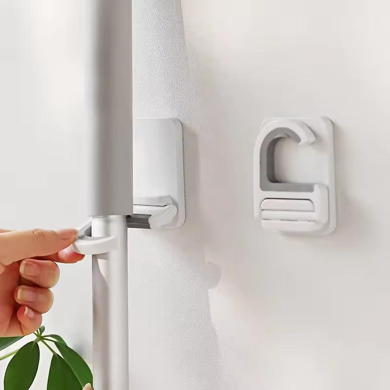 Wall Mount Broom Mop Clip Holder Self-adhesive Broom Brush Mop Hanger Organizer Rack Kitchen Bathroom Storage Multi-Purpose Hook