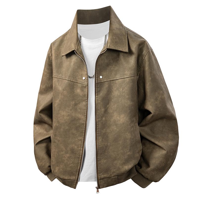 Men's Retro Faux Suede PU Leather Jacket - Gray