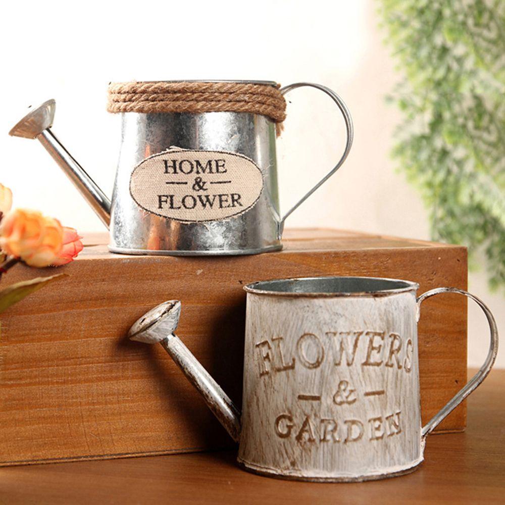 Office Decor Home Iron Sheet Embossed Wrought Flower Bucket Watering Can Vases