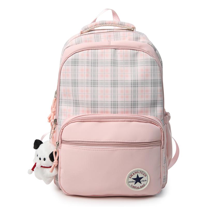Клетчатый Рюкзак Студенческая Школьная Сумка Женский Большой Вместимости Легкий Рюкзак розовый