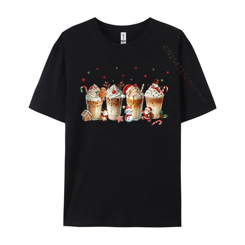 Merry Christmas Coffee Cups Latte Cozy Winter Drink Pajamas Tshirts Cotton Tee For Unisex Printing Shirt Newest Tshirts